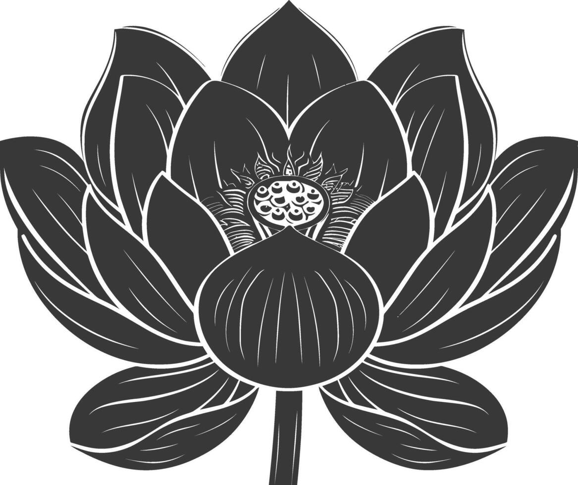 AI generated Silhouette lotus flower black color only vector
