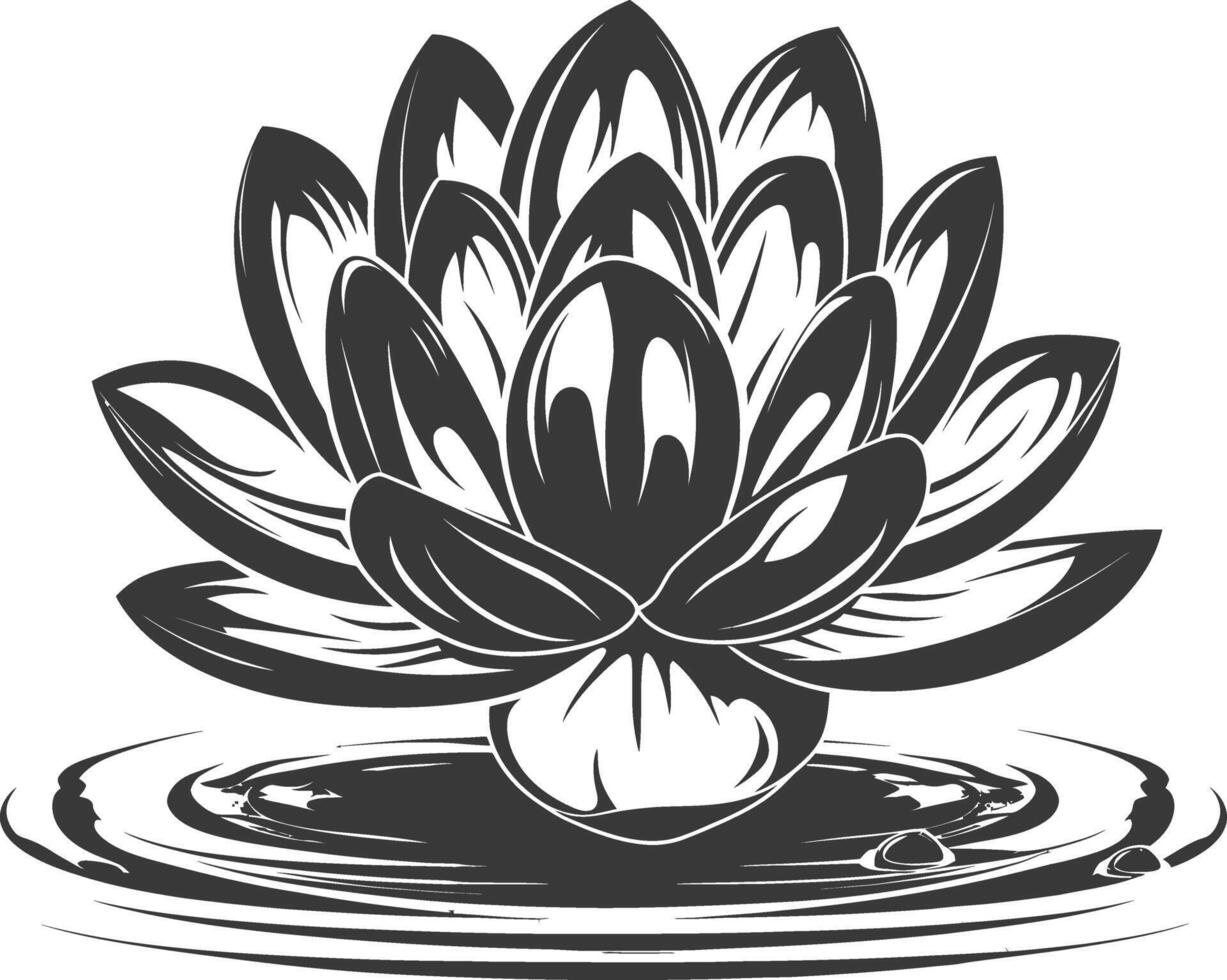 AI generated Silhouette lotus flower in the water black color only vector