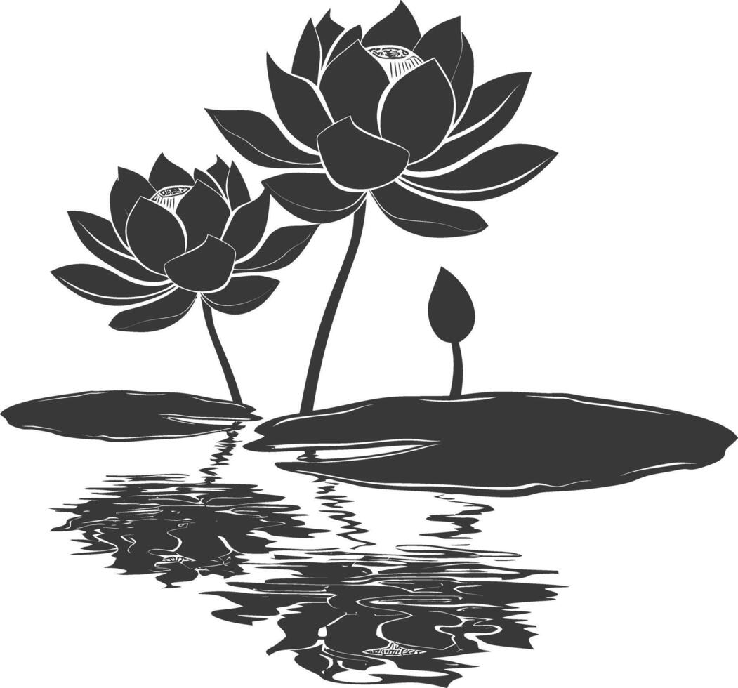 ai generado silueta loto flor en el agua negro color solamente vector