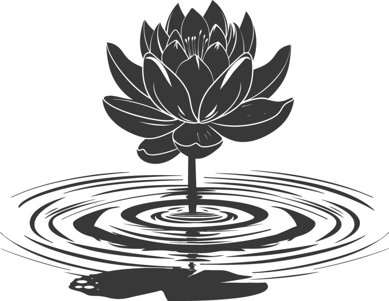 AI generated Silhouette lotus flower in the water black color only vector