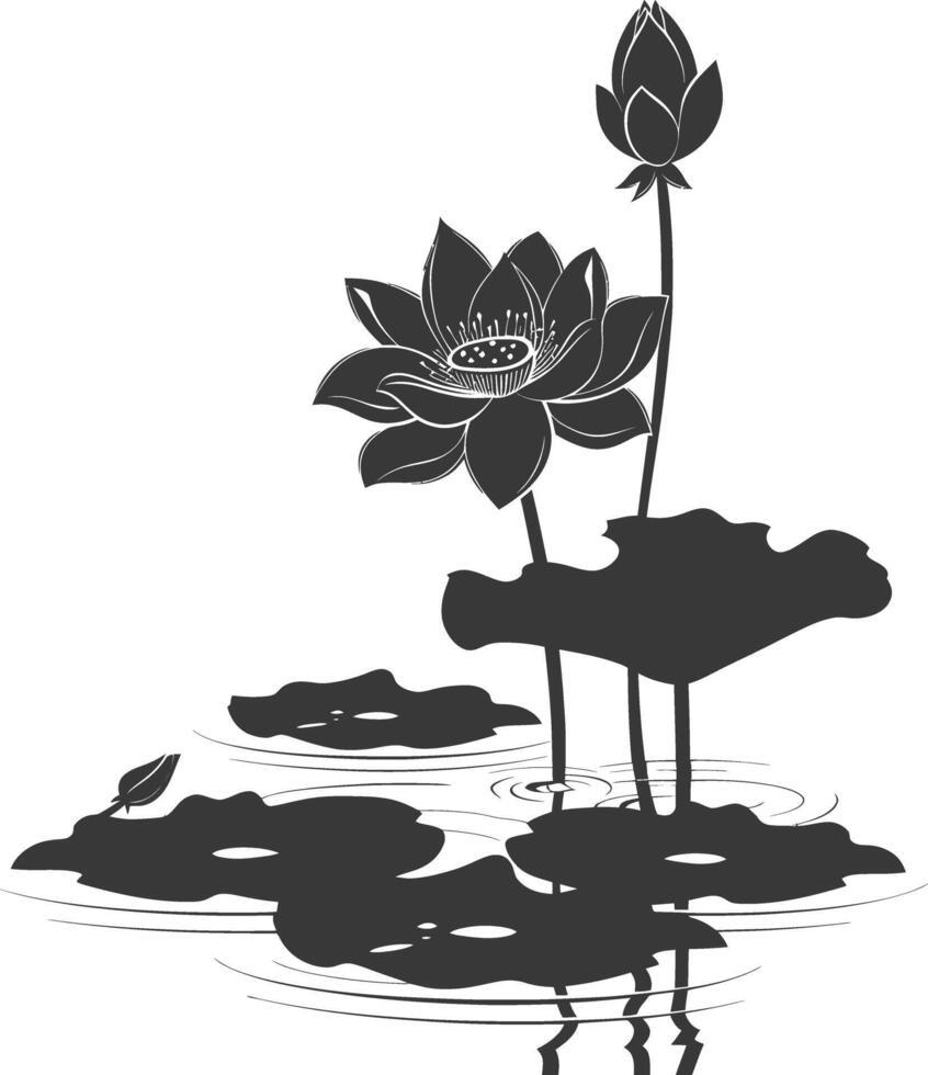 ai generado silueta loto flor en el agua negro color solamente vector