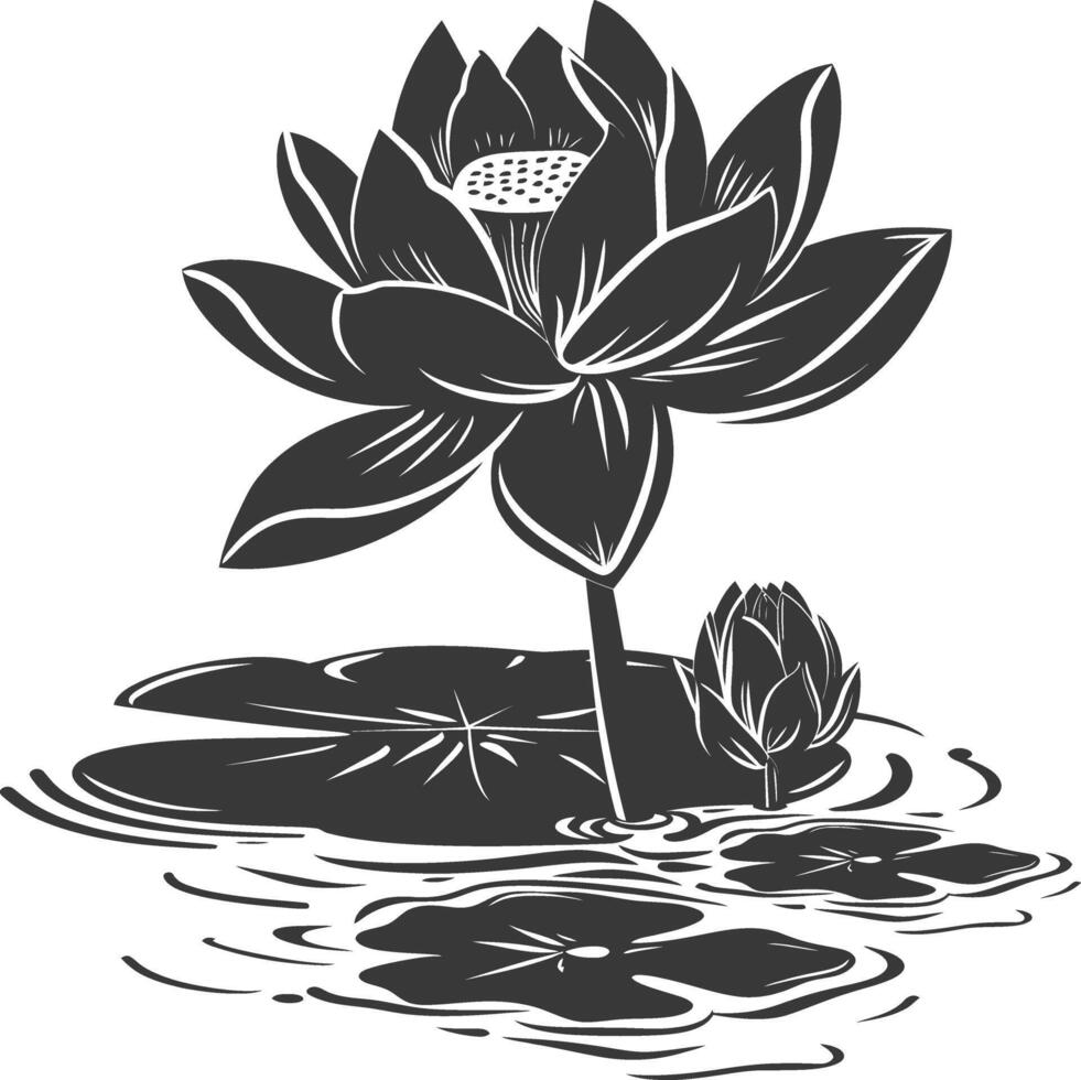 ai generado silueta loto flor en el agua negro color solamente vector