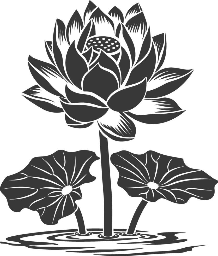AI generated Silhouette lotus flower in the water black color only vector