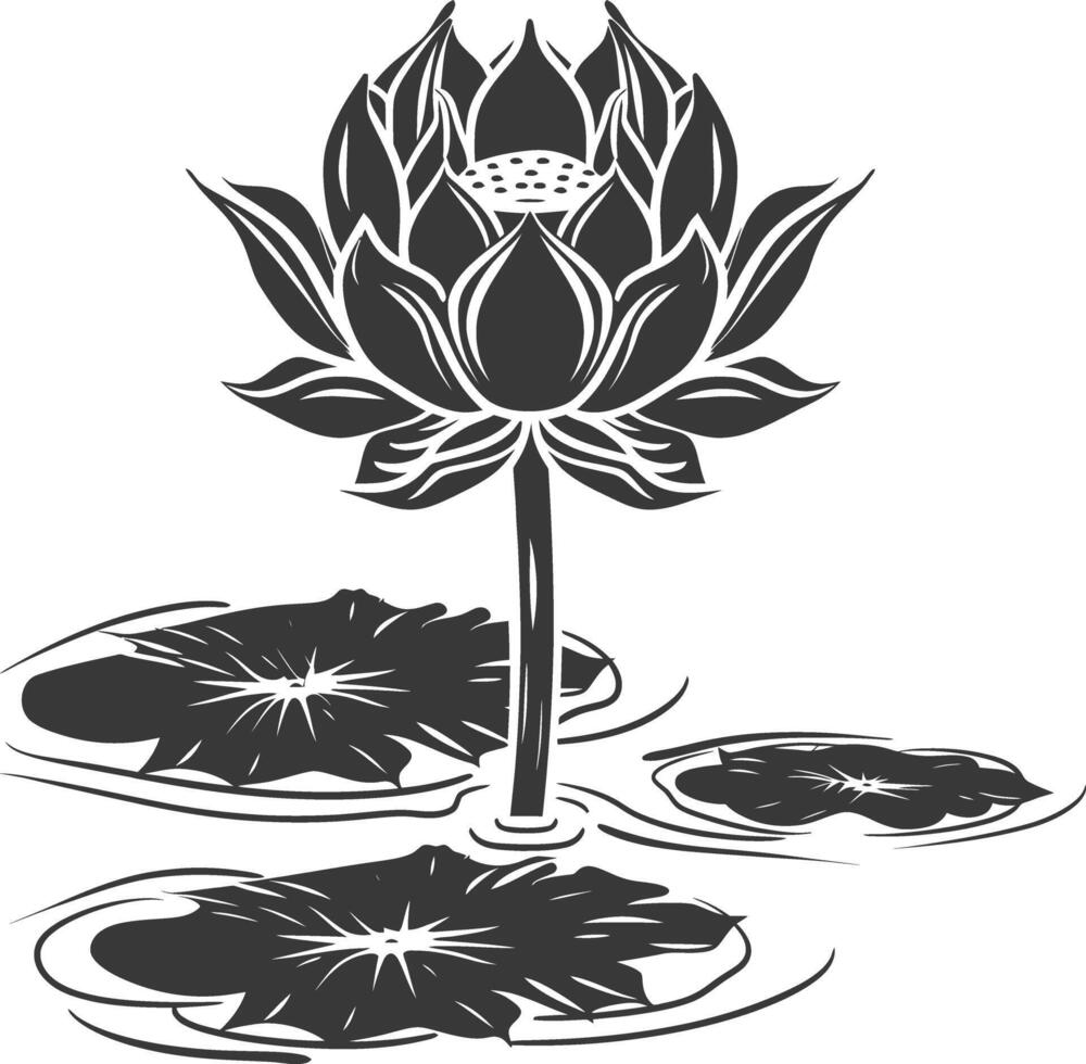 AI generated Silhouette lotus flower in the water black color only vector