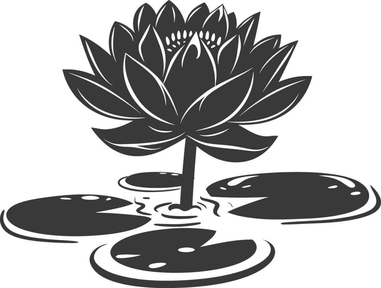 AI generated Silhouette lotus flower in the water black color only vector