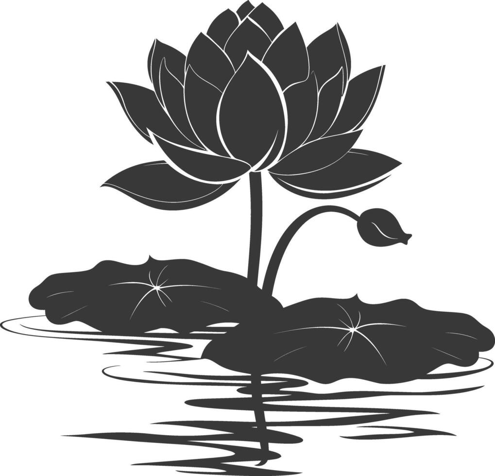 AI generated Silhouette lotus flower in the water black color only vector