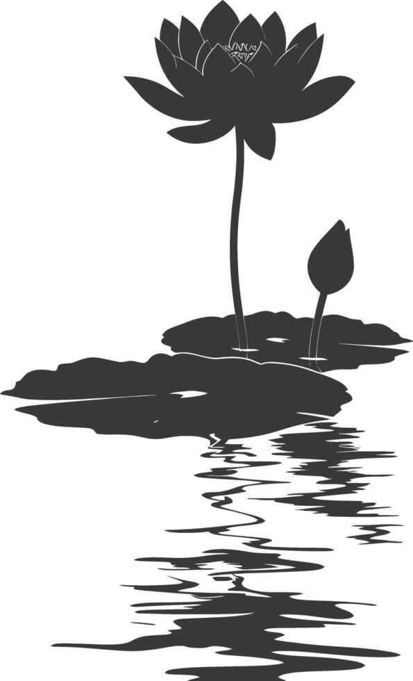 AI generated Silhouette lotus flower in the water black color only vector