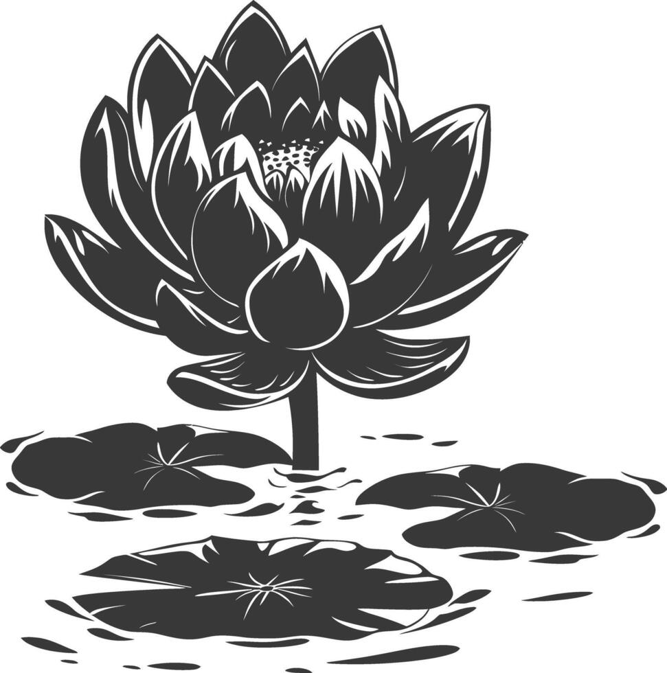 AI generated Silhouette lotus flower in the water black color only vector