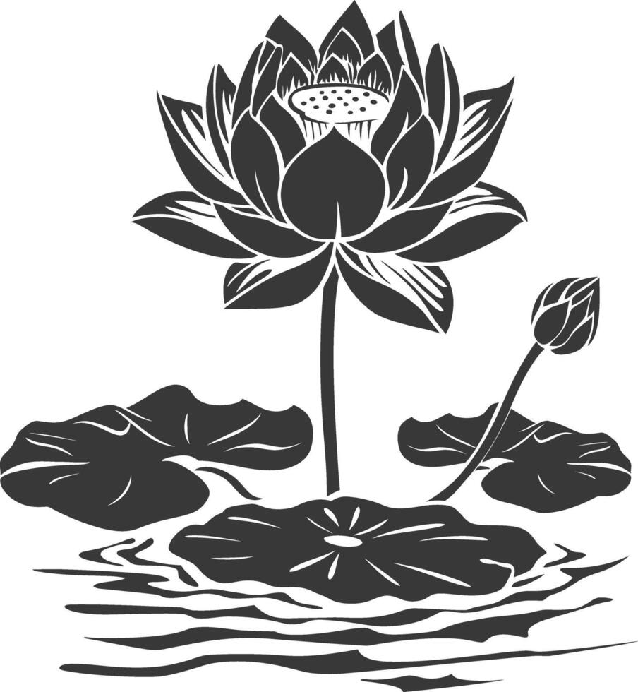 AI generated Silhouette lotus flower in the water black color only vector