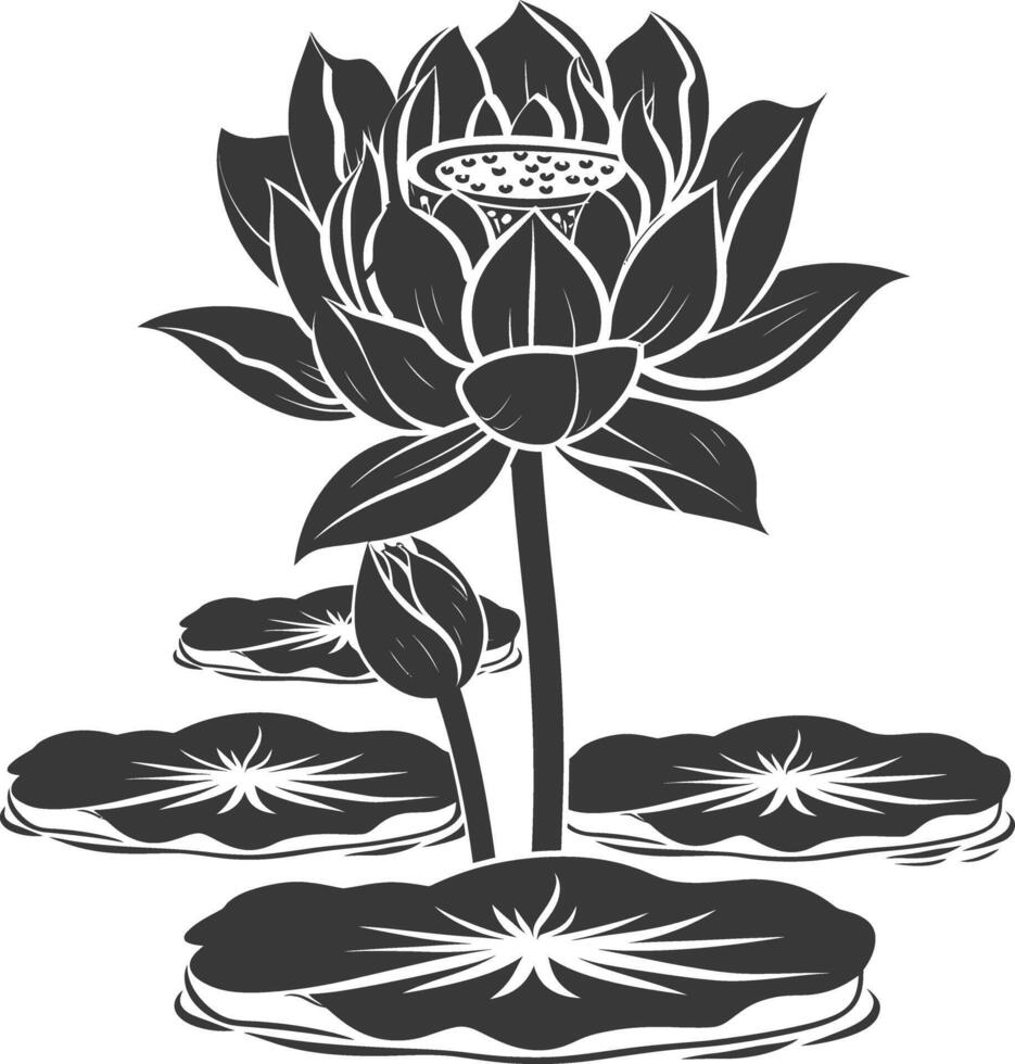 AI generated Silhouette lotus flower in the water black color only vector