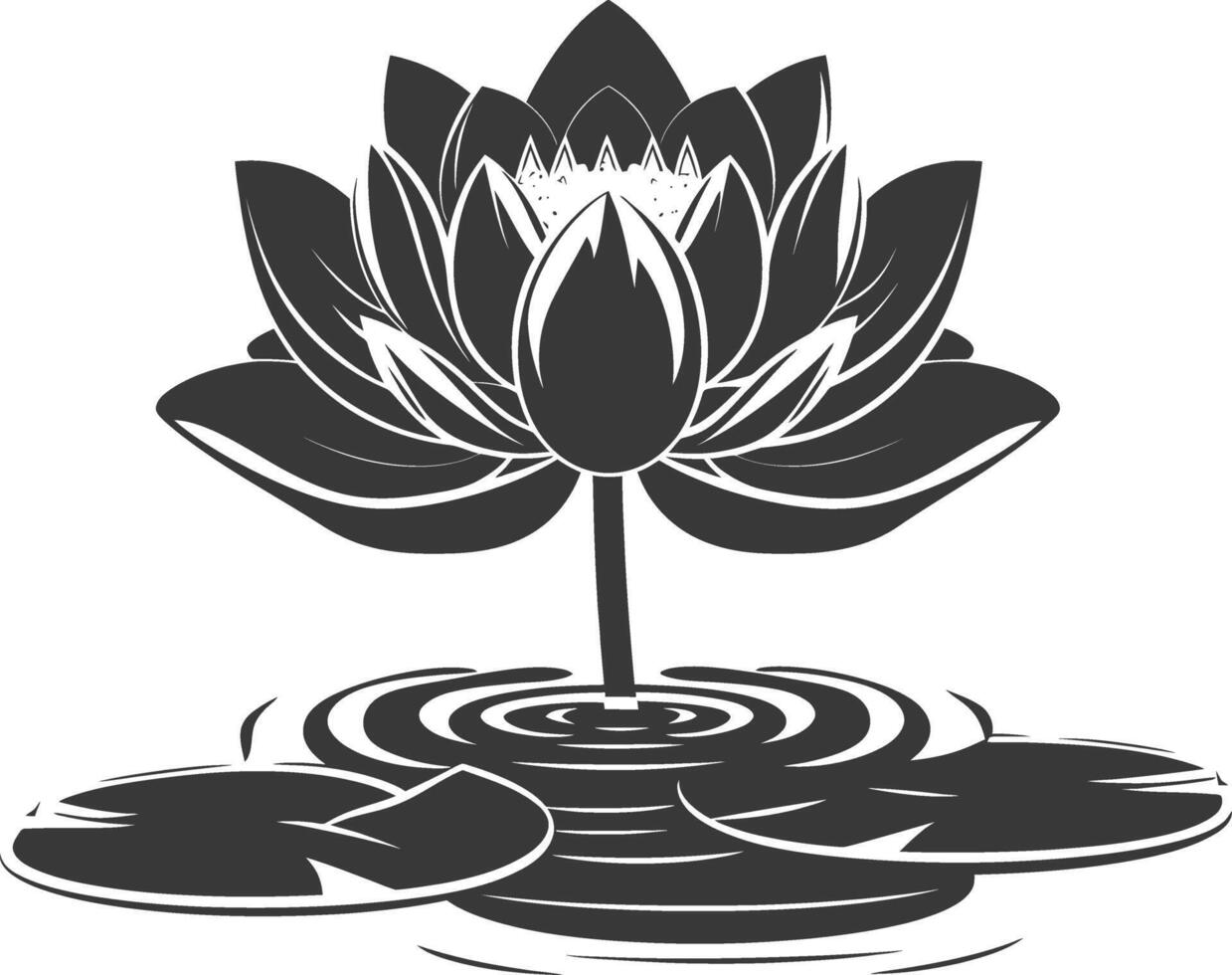 AI generated Silhouette lotus flower in the water black color only vector