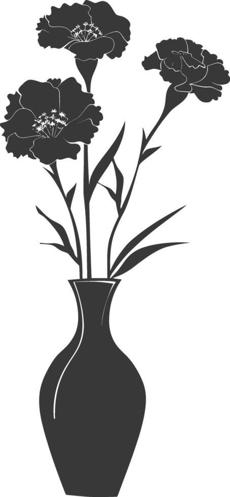 AI generated Silhouette marigold flower in the vase black color only vector