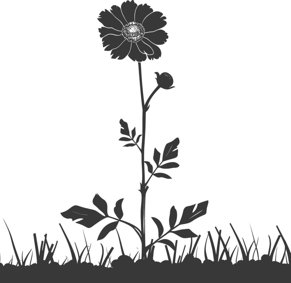 AI generated Silhouette marigold flower in the ground black color only vector