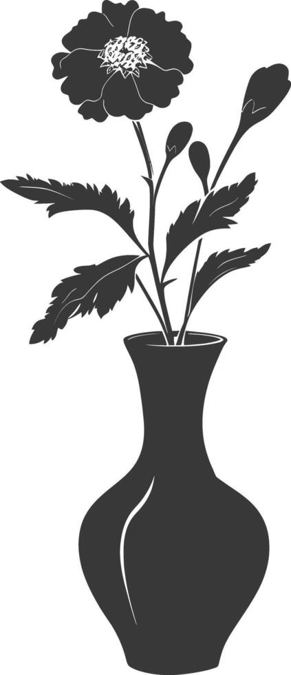 AI generated Silhouette marigold flower in the vase black color only vector