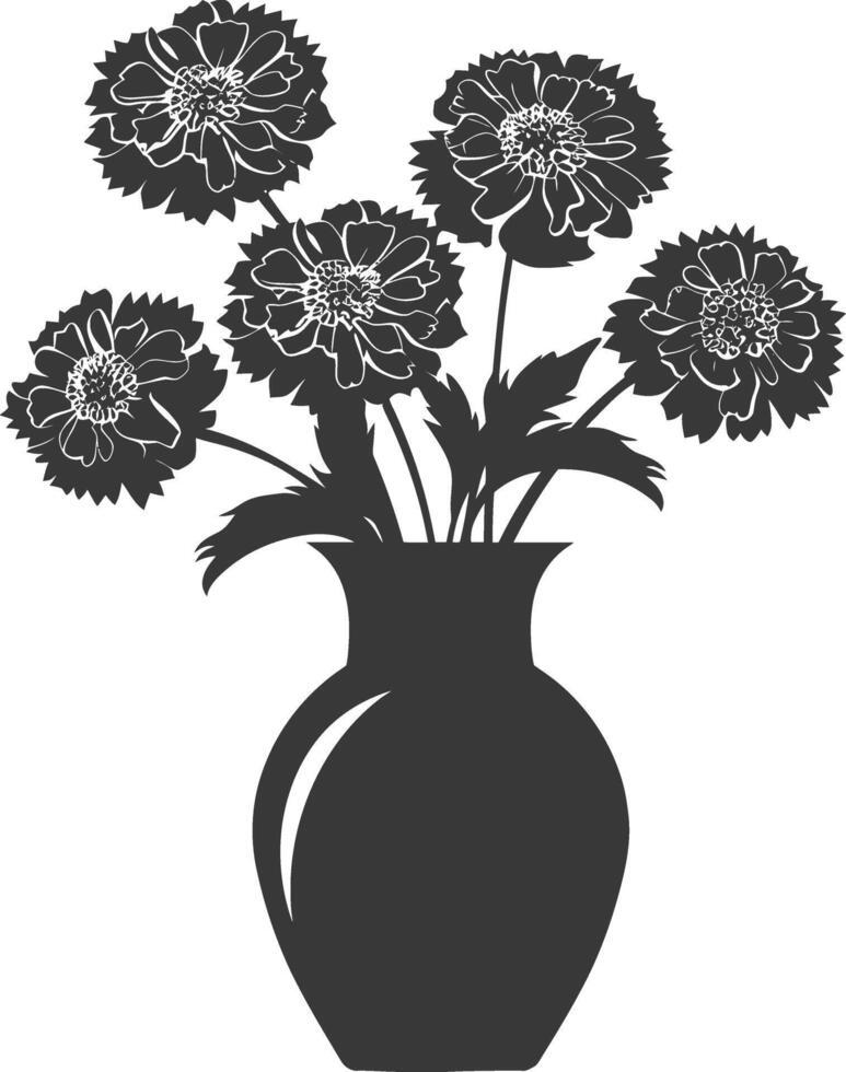 AI generated Silhouette marigold flower in the vase black color only vector