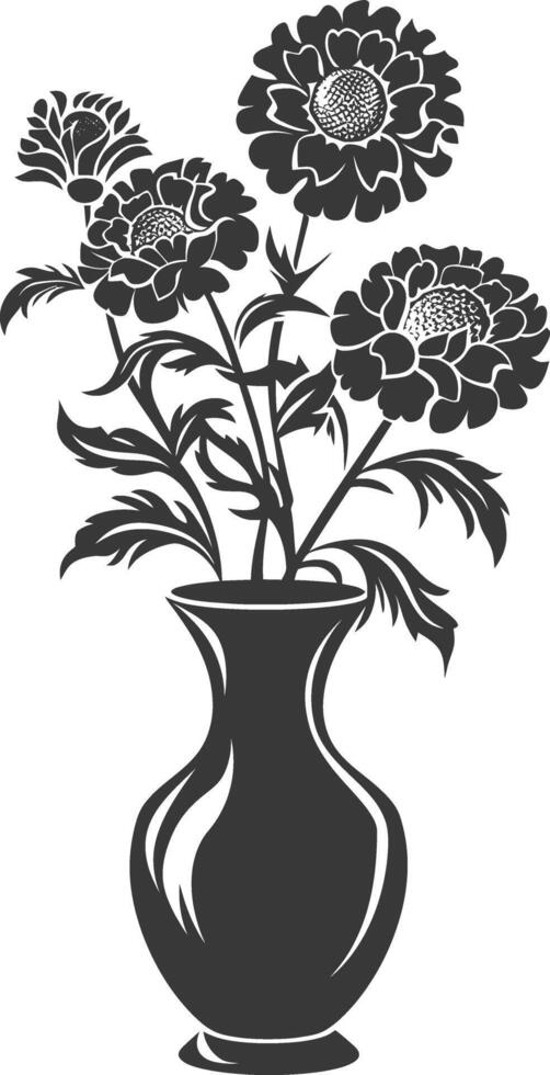 AI generated Silhouette marigold flower in the vase black color only vector