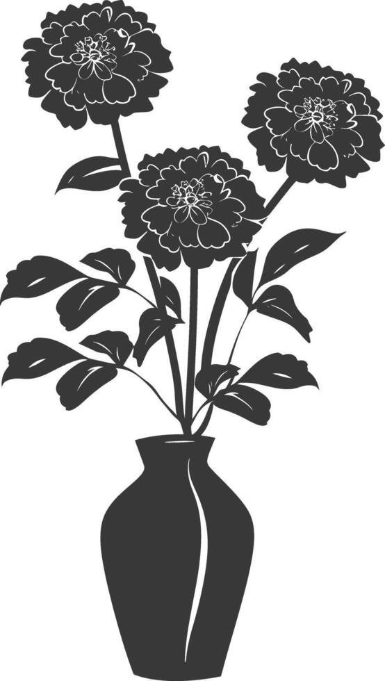 AI generated Silhouette marigold flower in the vase black color only vector