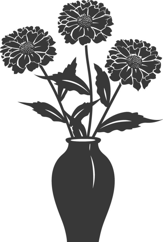 AI generated Silhouette marigold flower in the vase black color only vector