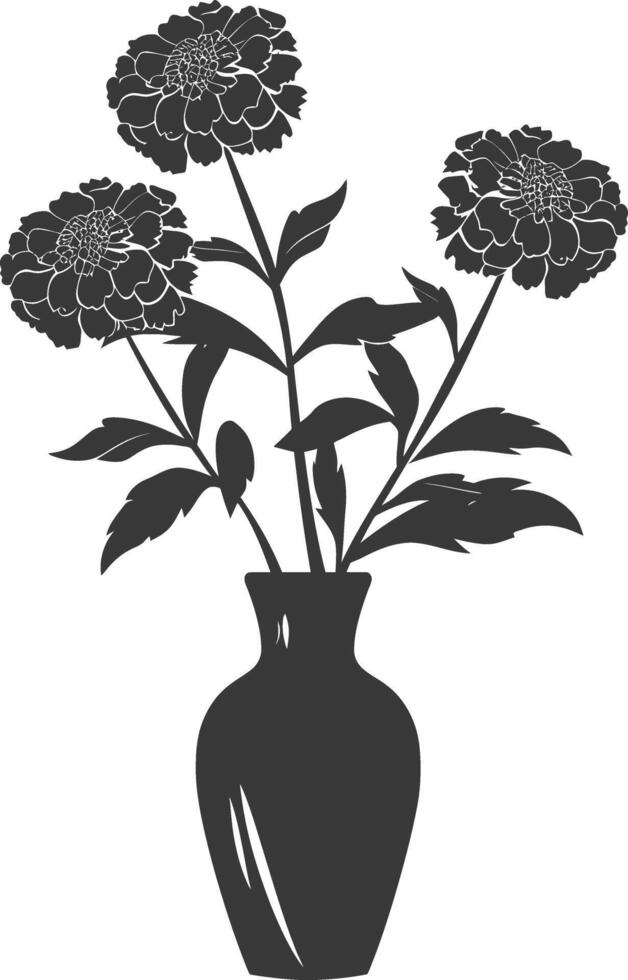AI generated Silhouette marigold flower in the vase black color only vector