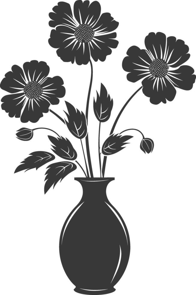 AI generated Silhouette marigold flower in the vase black color only vector