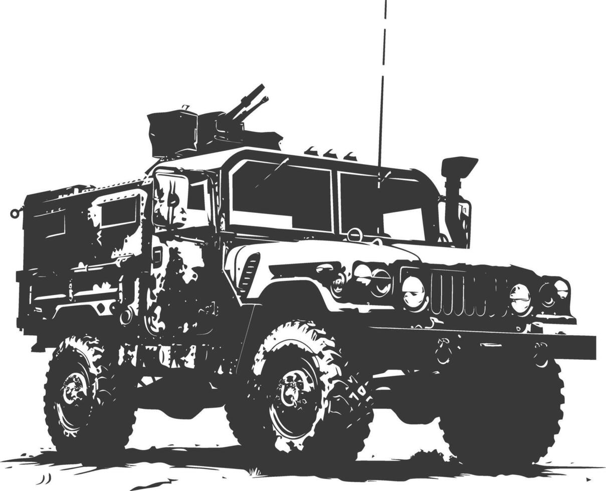 AI generated Silhouette military truck black color only vector