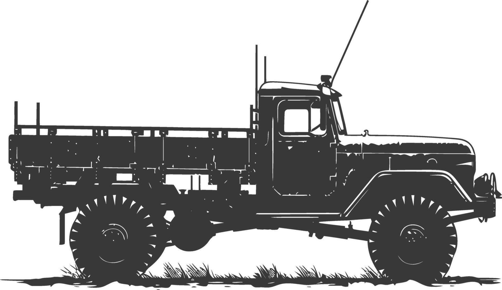 AI generated Silhouette military truck black color only vector