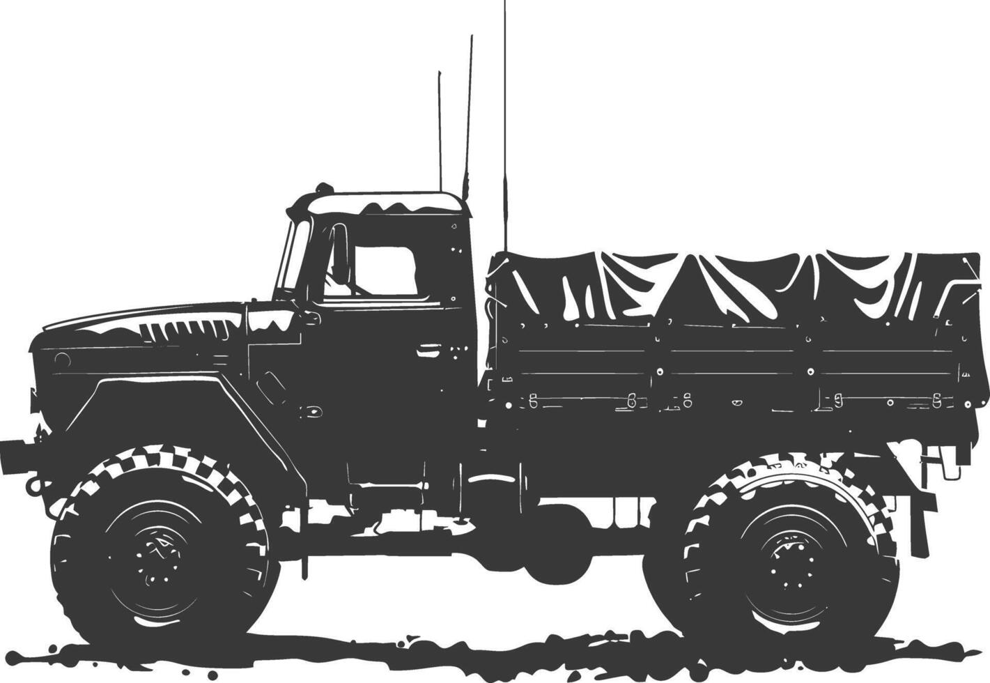 AI generated Silhouette military truck black color only vector