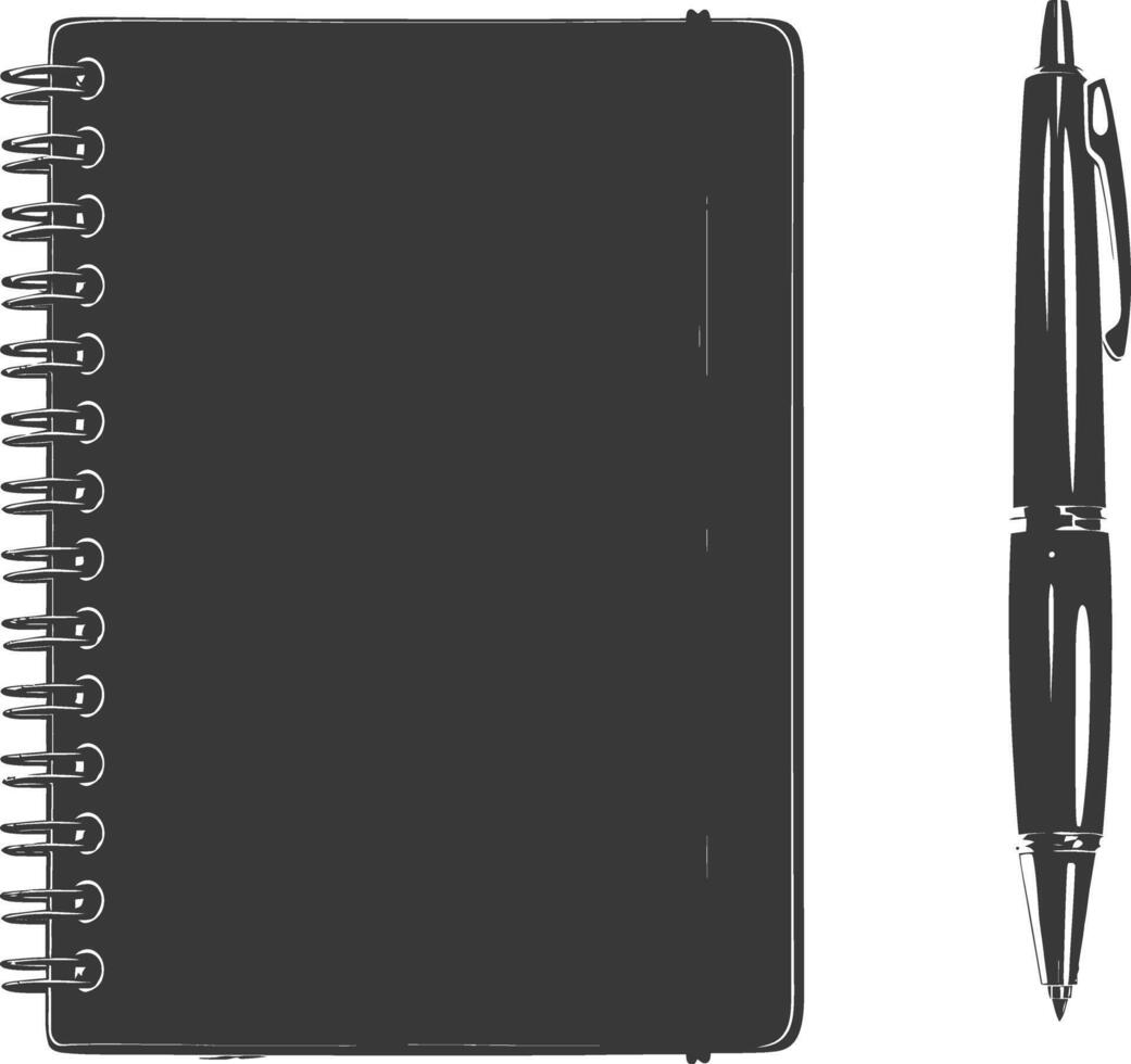 AI generated Silhouette notebook and pen black color only vector