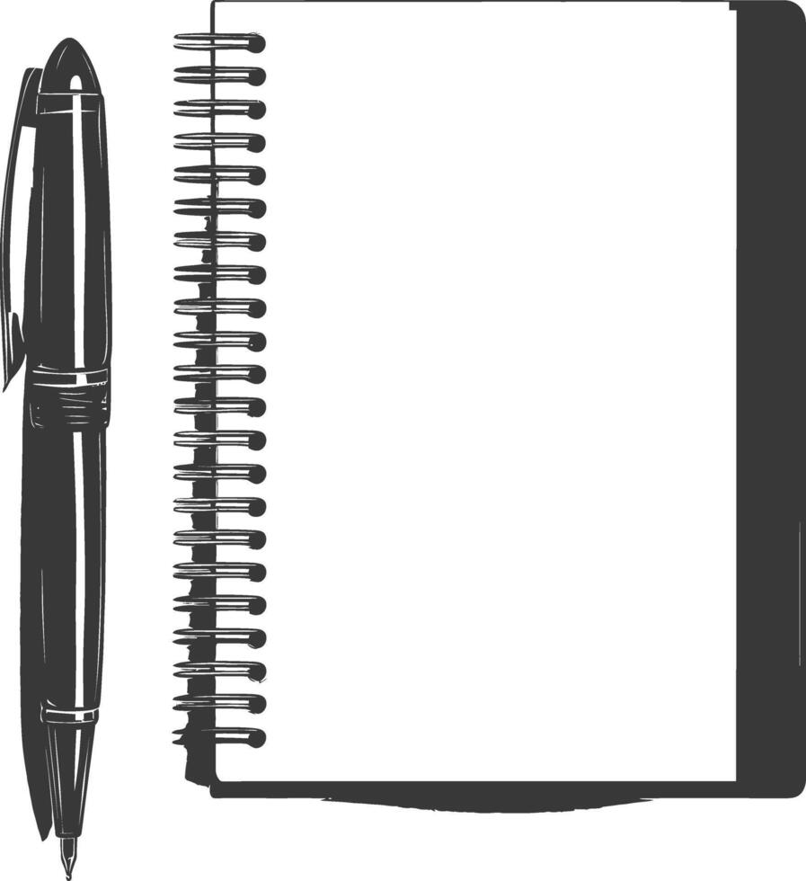 AI generated Silhouette notebook and pen black color only vector