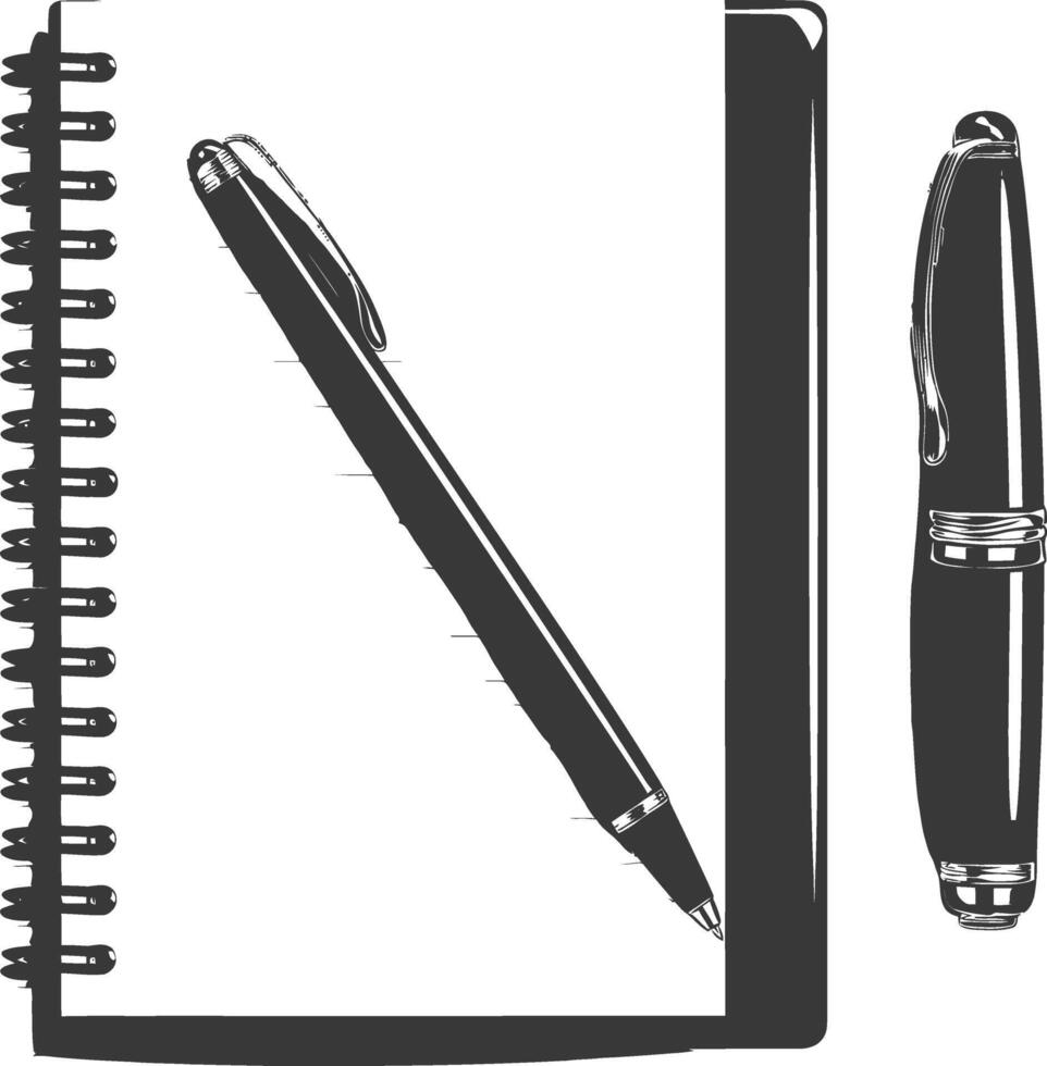 AI generated Silhouette notebook and pen black color only vector