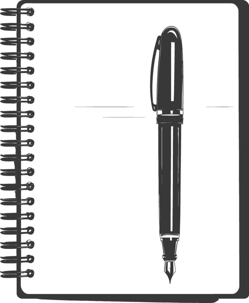 AI generated Silhouette notebook and pen black color only vector