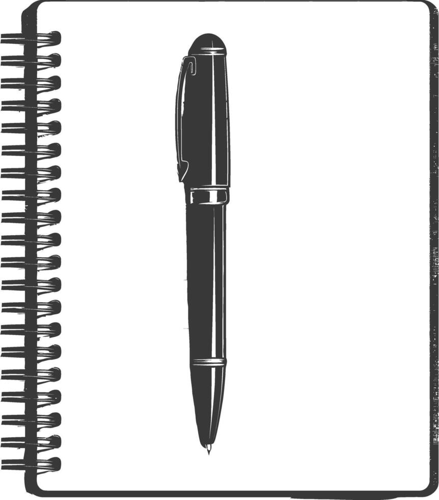 AI generated Silhouette notebook and pen black color only vector