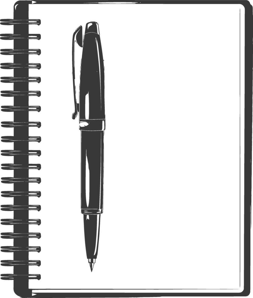 AI generated Silhouette notebook and pen black color only vector