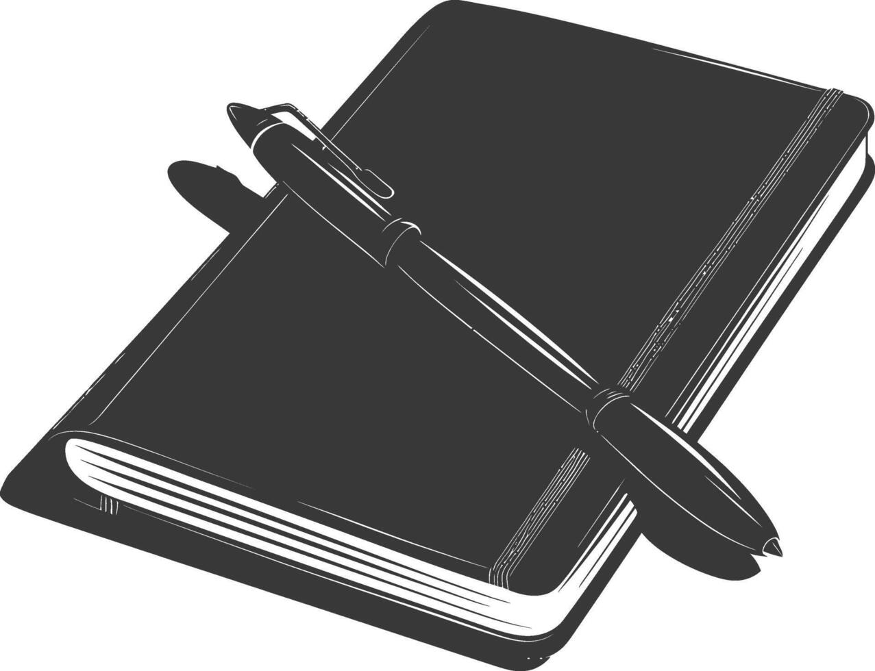 AI generated Silhouette notebook and pen black color only vector