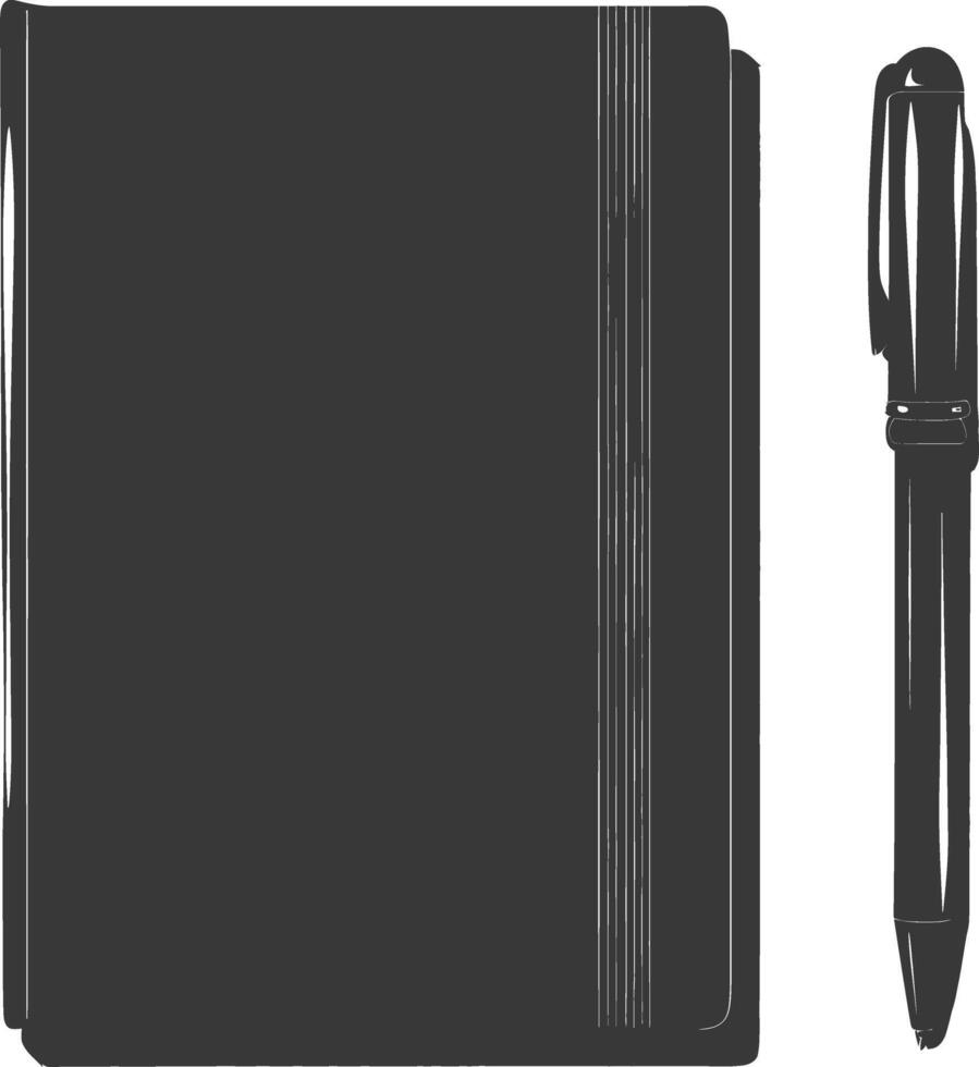 ai generado silueta cuaderno y bolígrafo negro color solamente vector