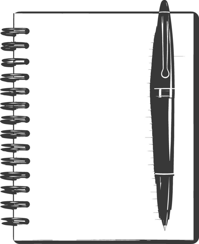 AI generated Silhouette notebook and pen black color only vector