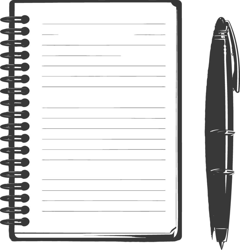 AI generated Silhouette notebook and pen black color only vector