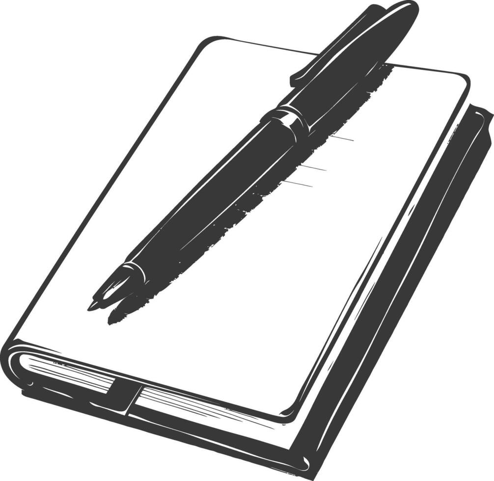 AI generated Silhouette notebook and pen black color only vector