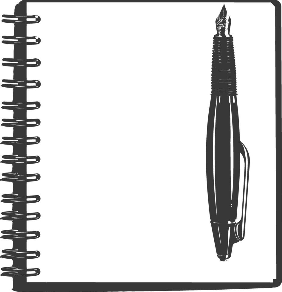 ai generado silueta cuaderno y bolígrafo negro color solamente vector