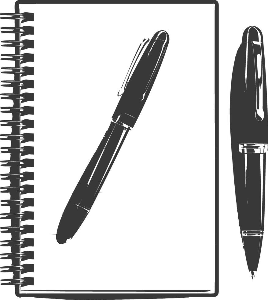 AI generated Silhouette notebook and pen black color only vector