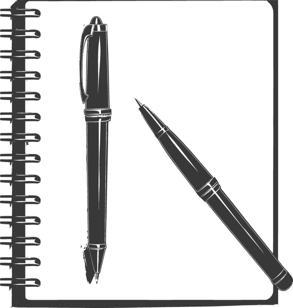 AI generated Silhouette notebook and pen black color only vector
