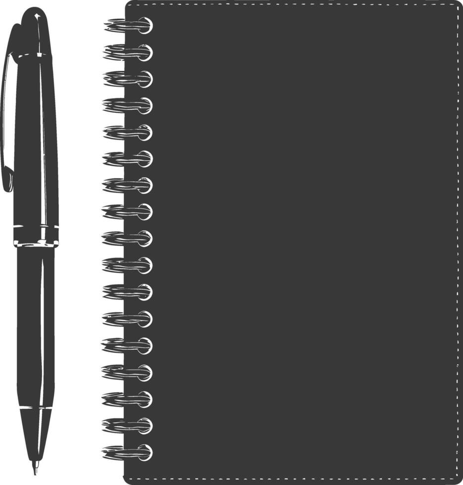 AI generated Silhouette notebook and pen black color only vector