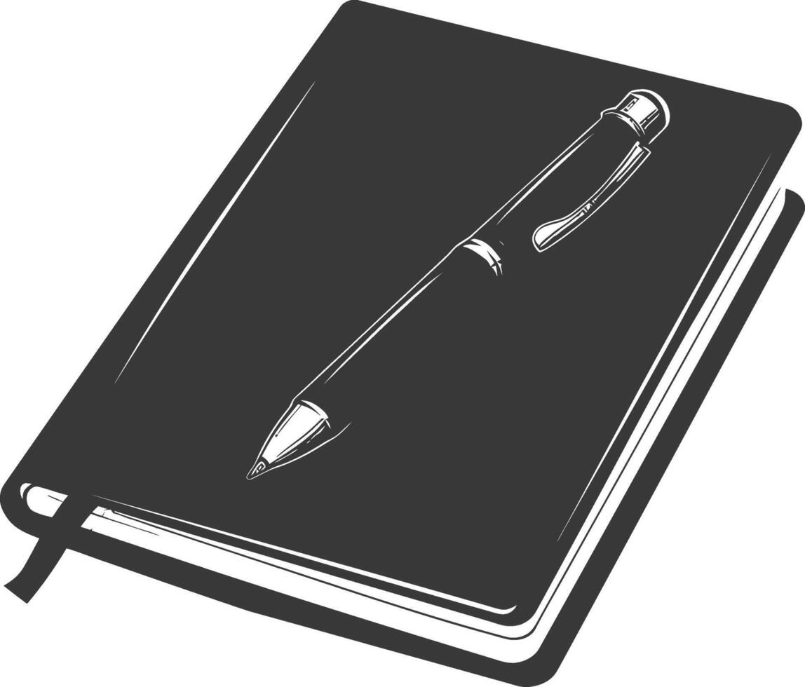 AI generated Silhouette notebook and pen black color only vector