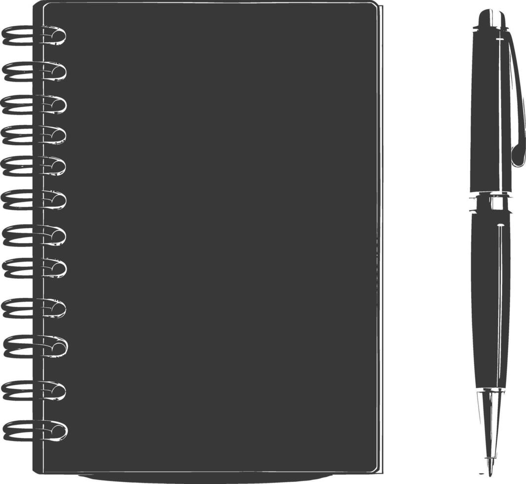 AI generated Silhouette notebook and pen black color only vector