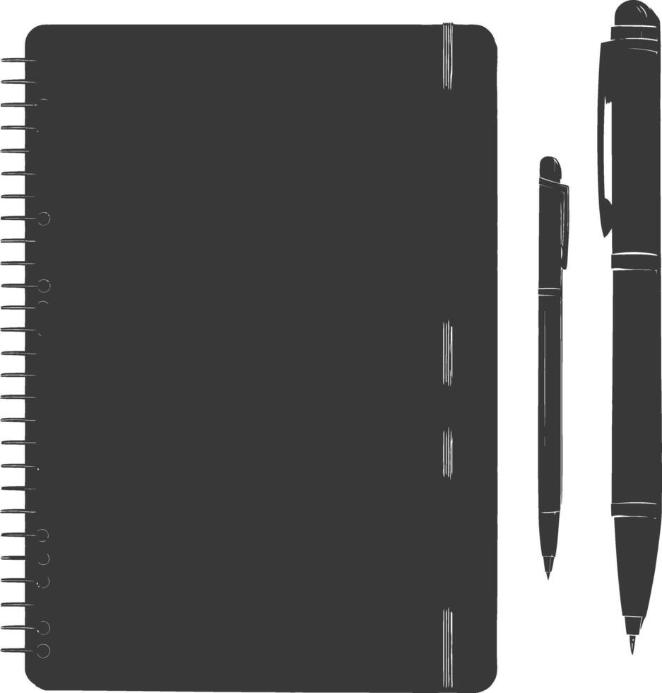 AI generated Silhouette notebook and pen black color only vector