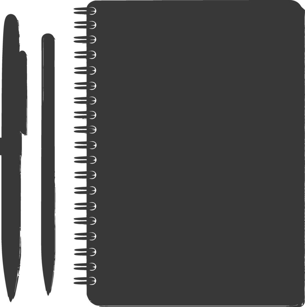 ai generado silueta cuaderno y bolígrafo negro color solamente vector