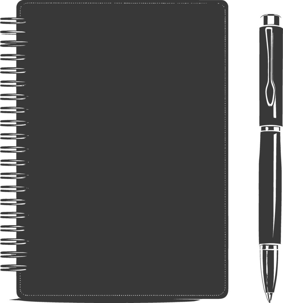 AI generated Silhouette notebook and pen black color only vector