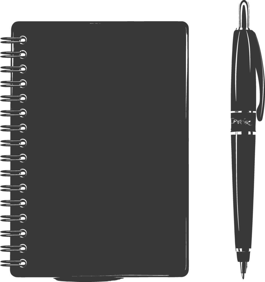 AI generated Silhouette notebook and pen black color only vector