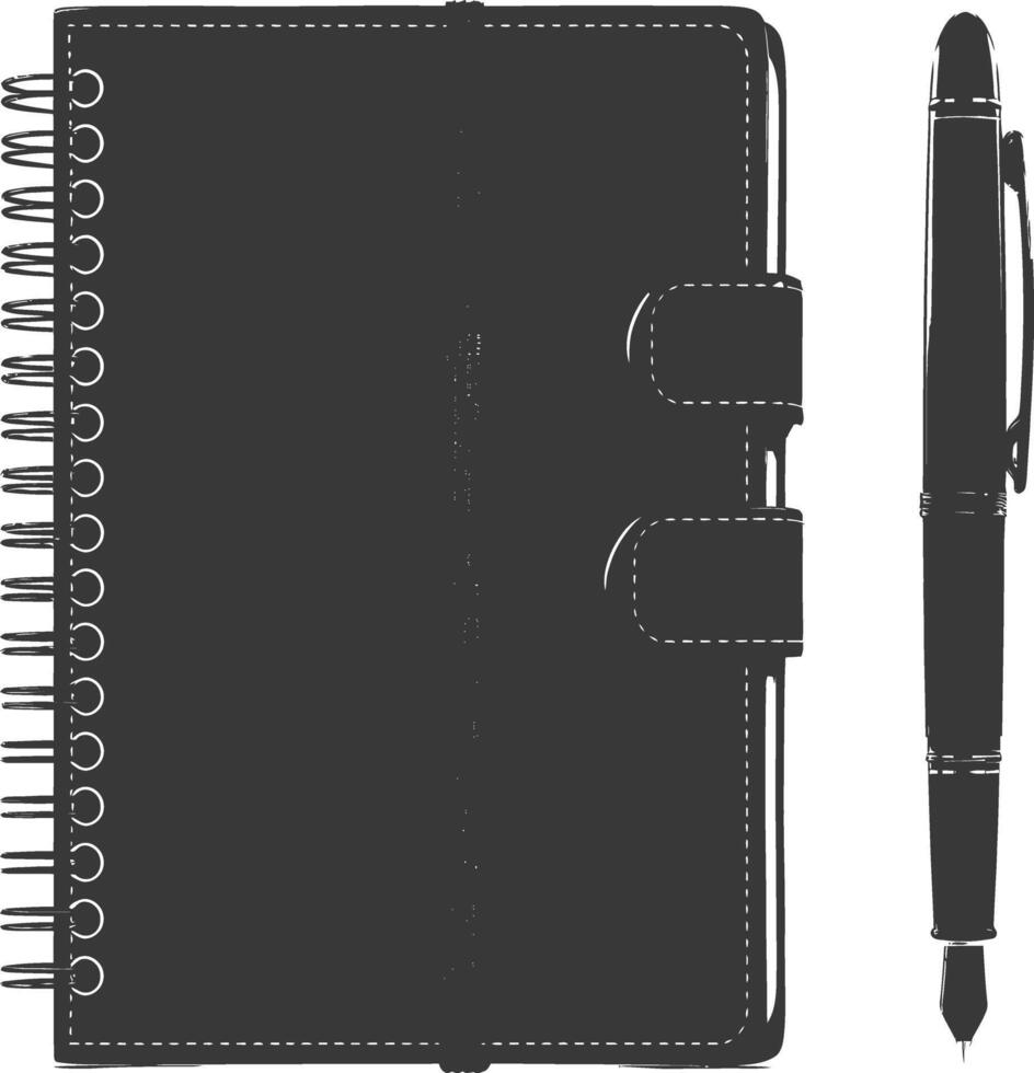 AI generated Silhouette notebook and pen black color only vector