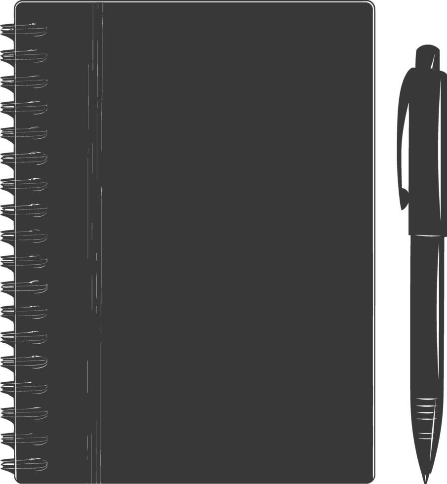 AI generated Silhouette notebook and pen black color only vector